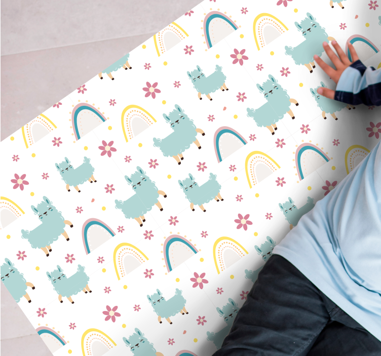 Alfombra vinílica infantil arcoíris y llamas - TenVinilo