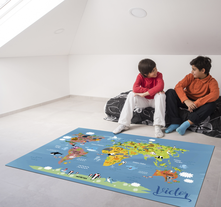 Alfombra vinílica infantil mapa con nombre - TenVinilo