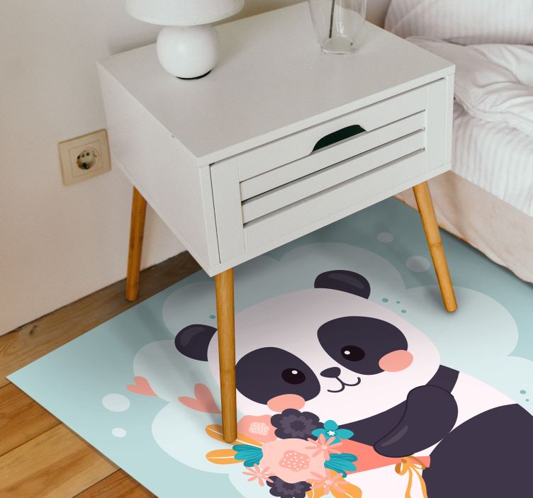 Alfombra vinílica infantil panda con flores - TenVinilo