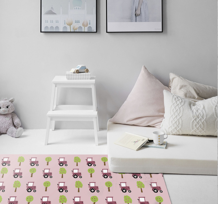 Alfombra vinílica infantil patrón de camiones divertidos - TenVinilo