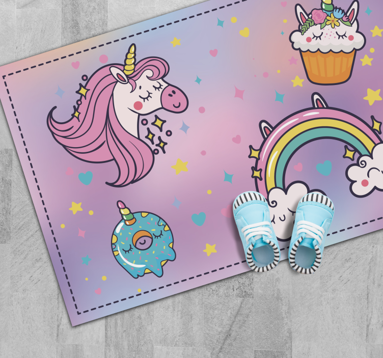 Alfombra vinílica infantil tema de fantasía de unicornio - TenVinilo
