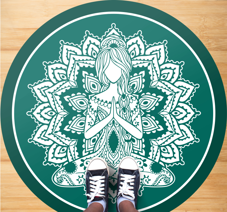 Alfombra vinílica mandala arte verde meditativo - TenVinilo