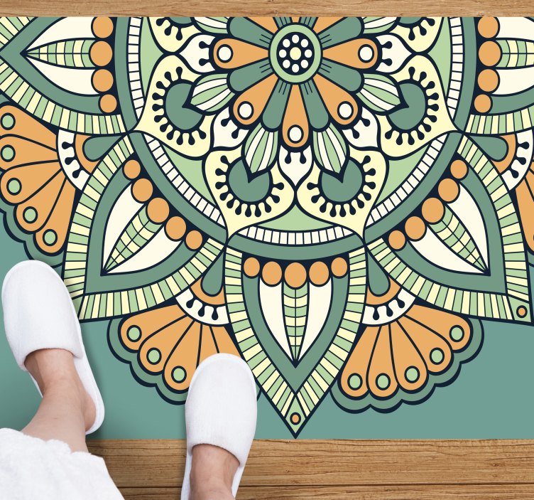 Alfombra vinílica mandala motivo floral half - TenVinilo