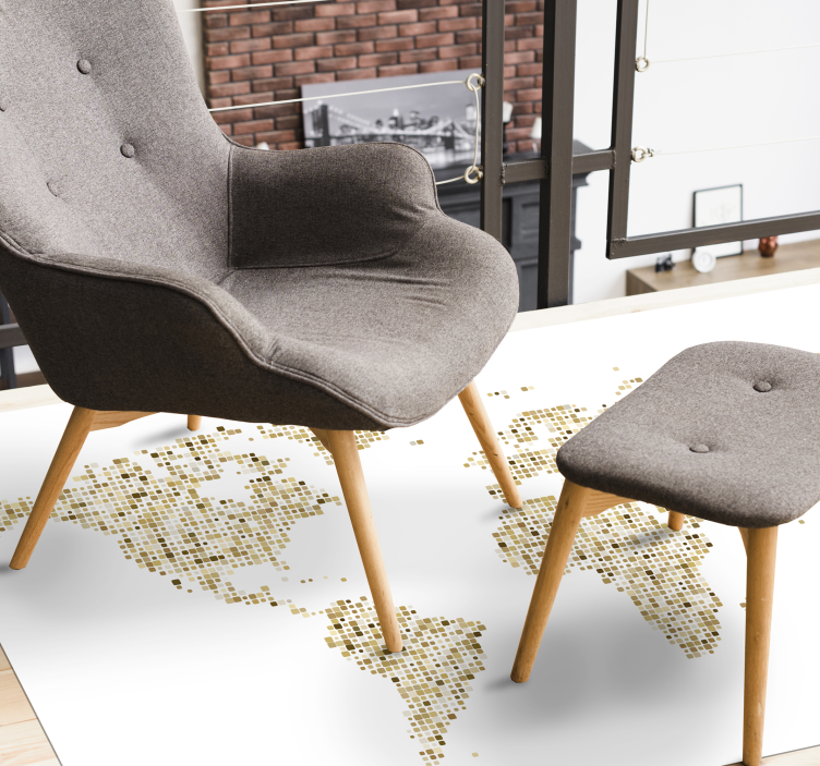 Alfombra vinílica mapamundi contorno del mapa dorado - TenVinilo