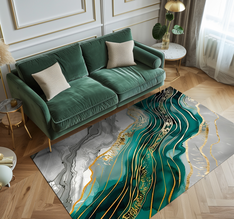 Alfombra vinílica mármol gris y verde efecto dorado - TenVinilo