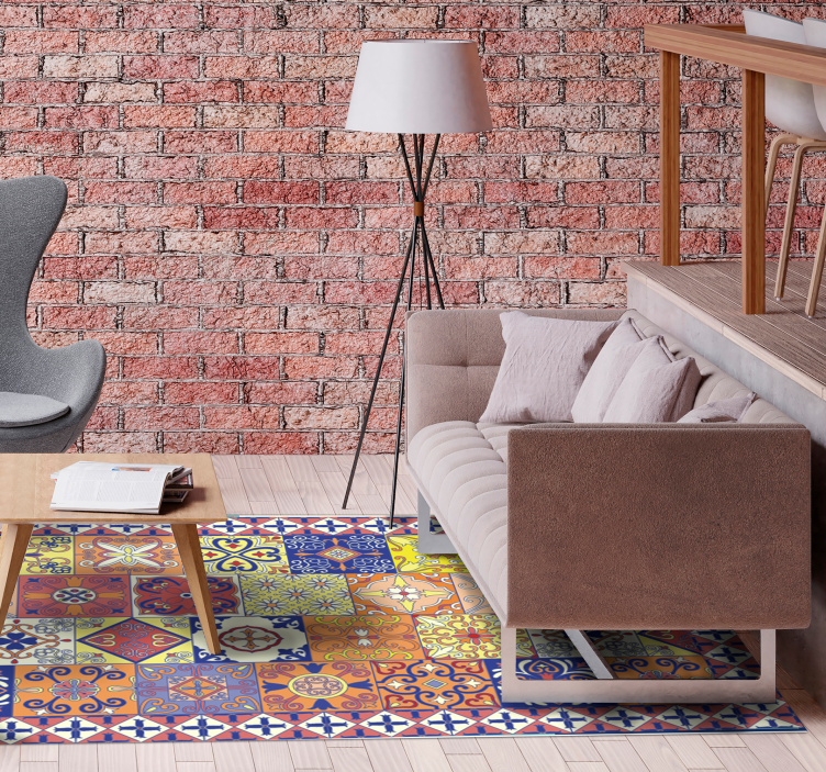 Alfombra vinílica mosaico azulejos coloridos - TenVinilo
