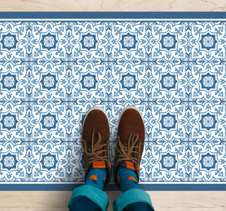 Alfombra hidráulica vinílica mosaico con estampado azul - TenVinilo