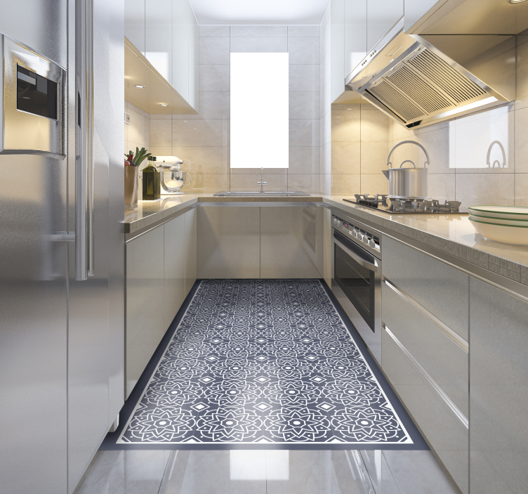 Alfombra vinilo cocina mosaico color azul con patrones - TenVinilo