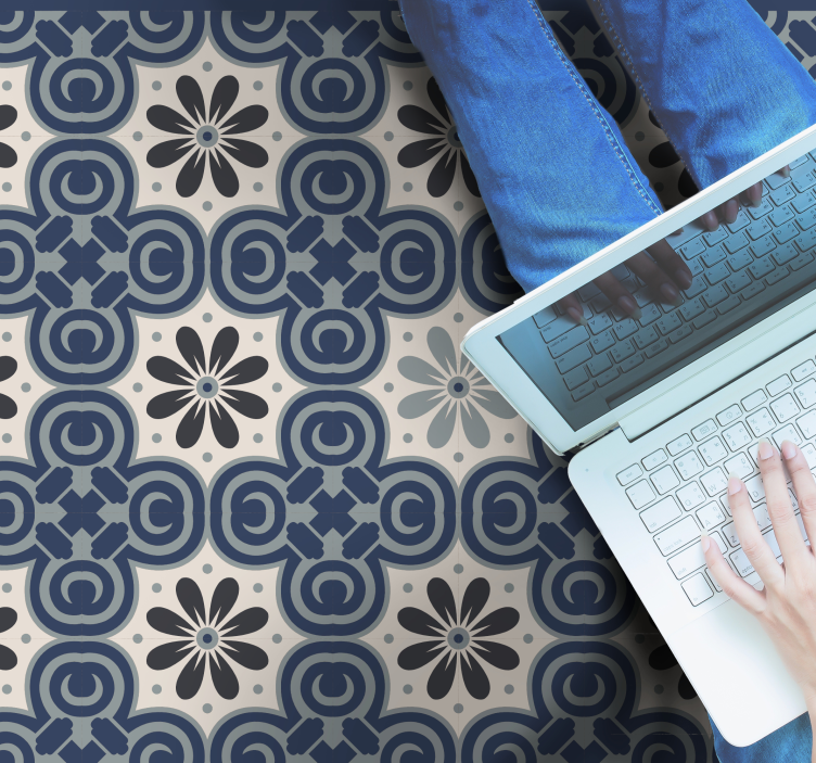 Alfombra hidráulica vinílica elegante composición floral - TenVinilo