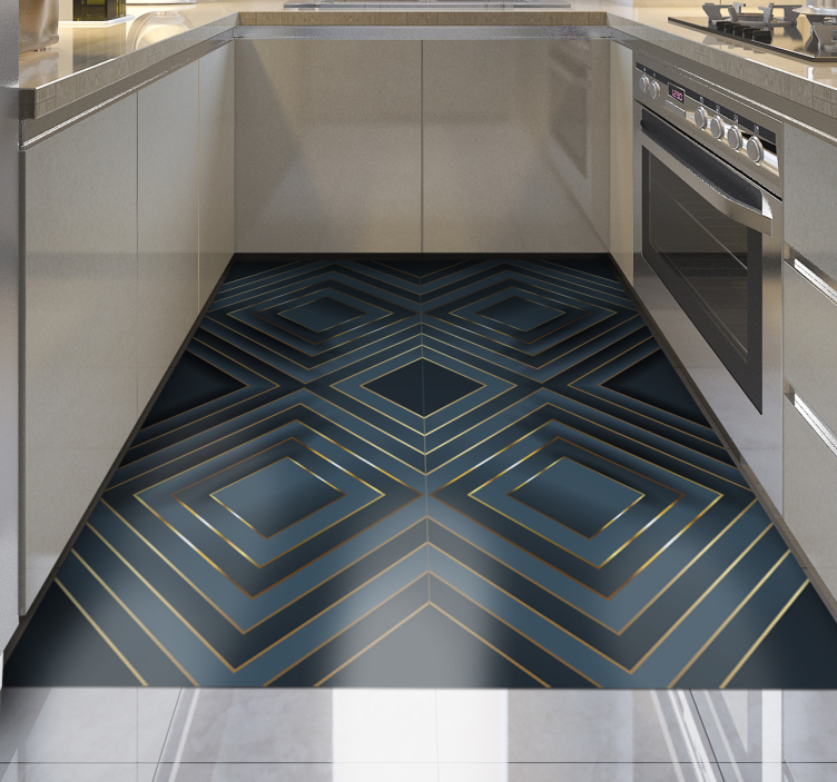 Alfombra vinílica moderna mosaico azul y estampado - TenVinilo