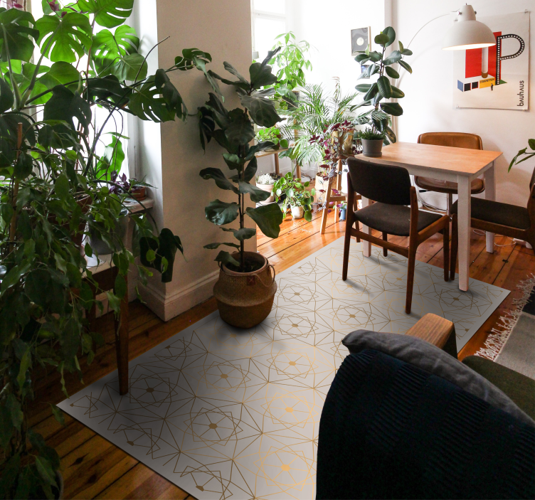 Alfombra vinílica beige geometría dorada - TenVinilo
