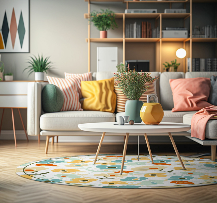 Alfombra vinilo salón flores acuarela - TenVinilo