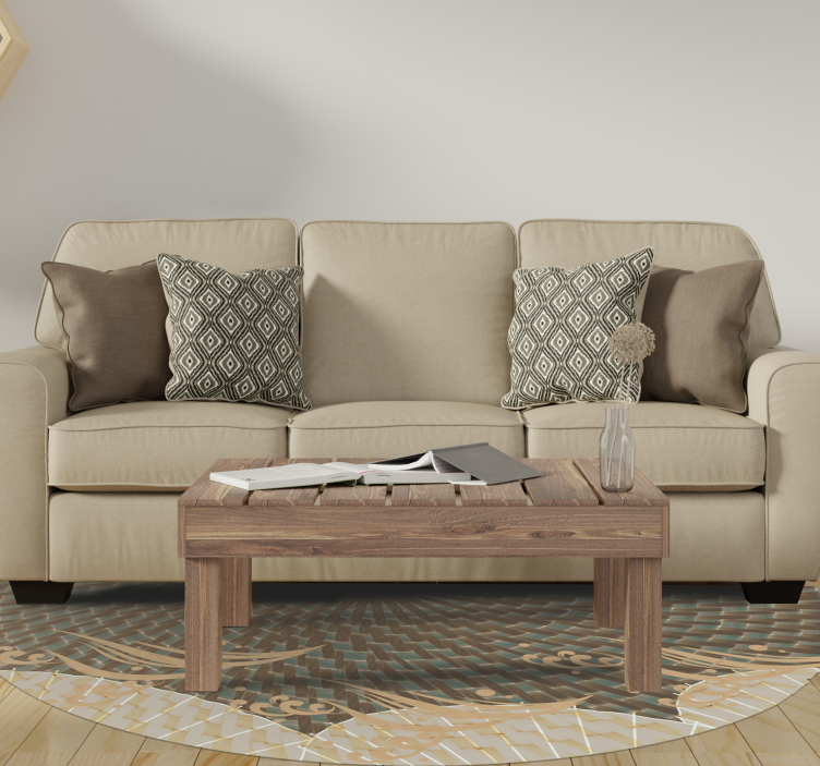 Alfombra vinílica beige semicircular Japandi - TenVinilo