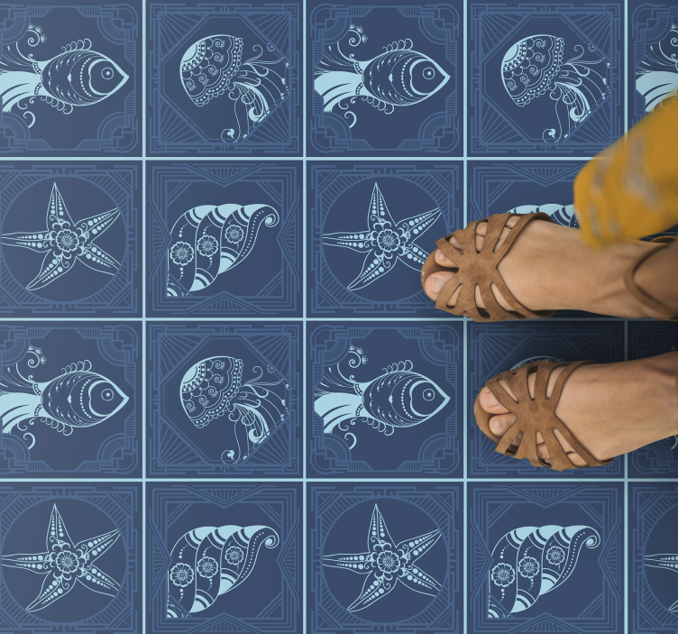 Alfombra vinilo baño diseño de vida marina - TenVinilo