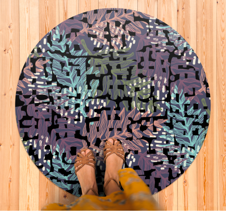 Alfombra vinílica flores elementos botánicos frondosos - TenVinilo