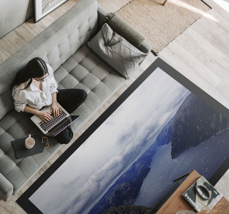 Alfombra vinílica naturaleza vista aérea del fiordo - TenVinilo