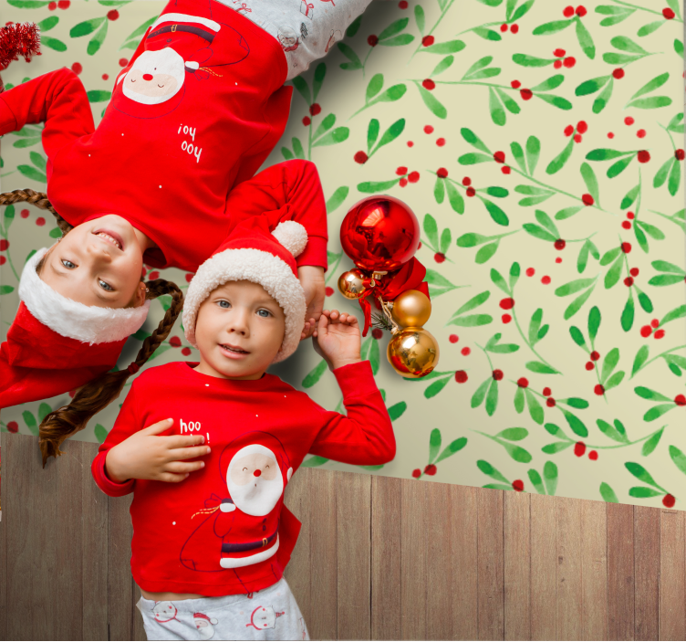 Alfombra vinilo navidad patrón de bayas navideñas - TenVinilo