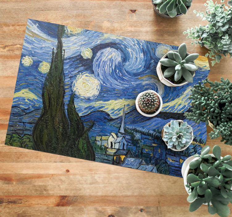 Alfombra vinílica naturaleza Noche Estrellada Van Gogh - TenVinilo
