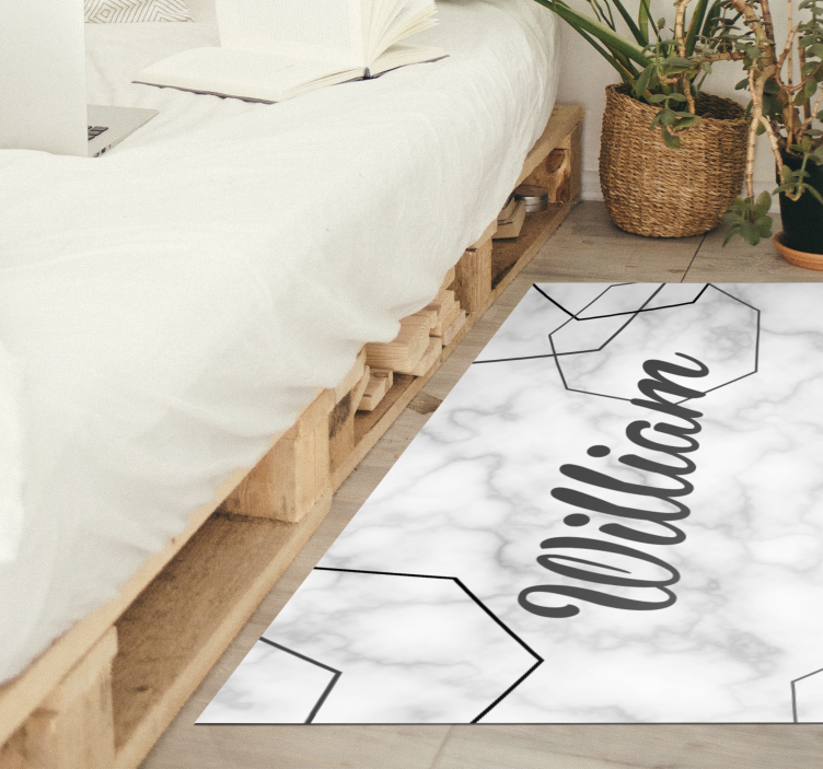 Alfombra vinílica dormitorio nombre personalizado de mármol - TenVinilo