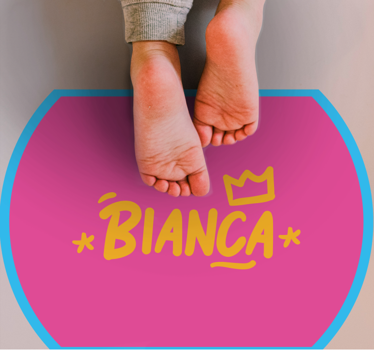 Alfombra vinílica personalizable con borde azul y nombre - TenVinilo