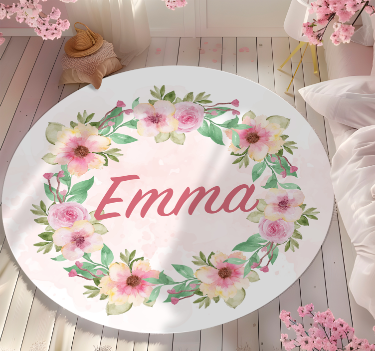 Alfombra vinílica flores corona con nombre - TenVinilo