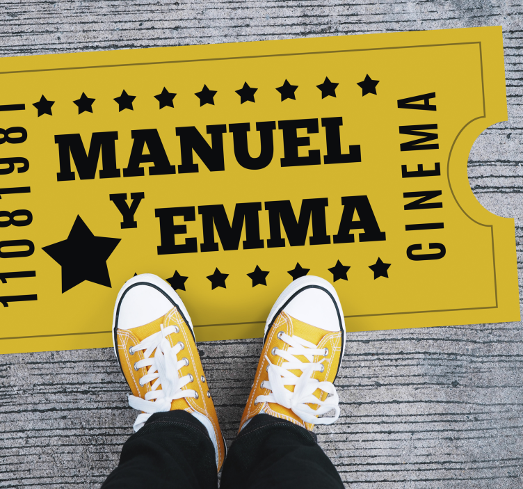 Alfombra vinílica personalizable entrada de cine para pareja - TenVinilo
