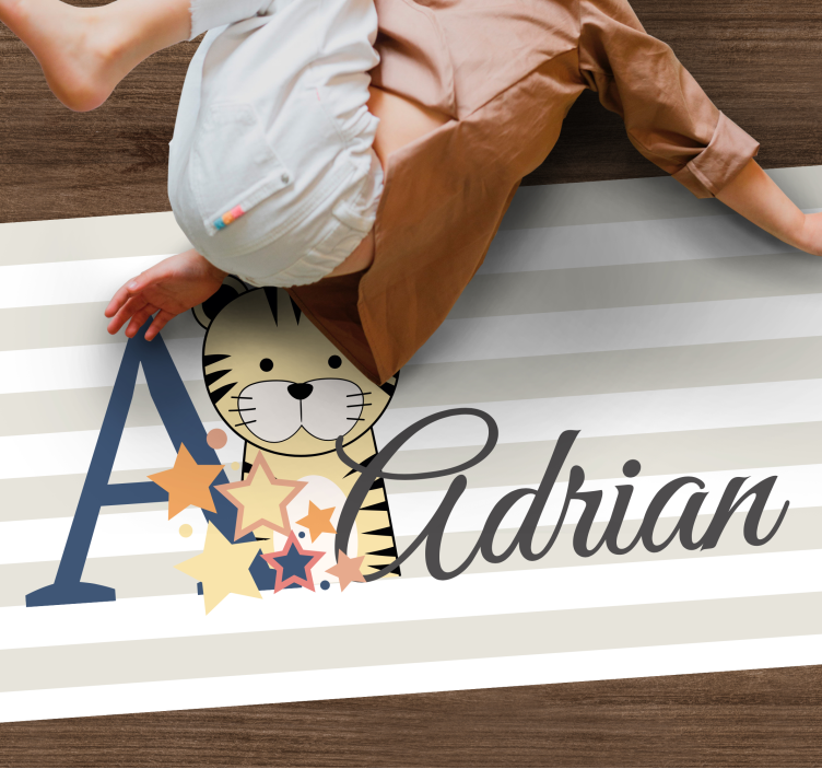 Alfombra vinílica bebé tigre juvenil a rayas con nombre - TenVinilo