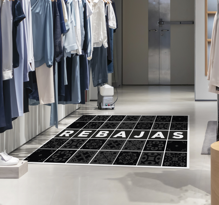Alfombra vinilica rebajas negra patrón azulejos  - TenVinilo