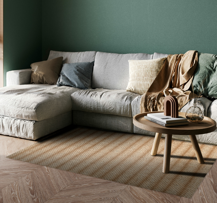 Alfombra vinilo salón beige efecto yute - TenVinilo