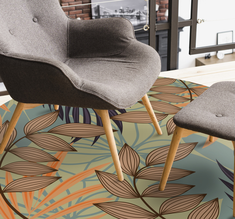 Alfombra vinilo salón flores vintage de hojas y ramas - TenVinilo