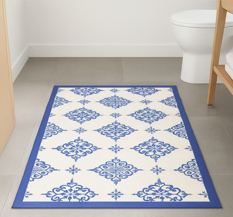Alfombra vinilo azul azulejos marroquíes beige - TenVinilo