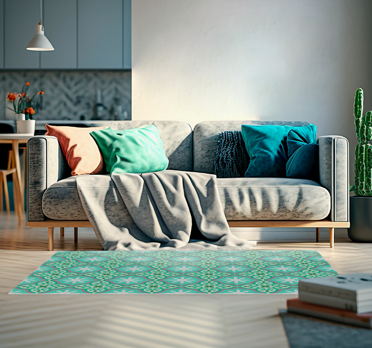 Alfombra vinilo azulejo hidráulico verde - TenVinilo