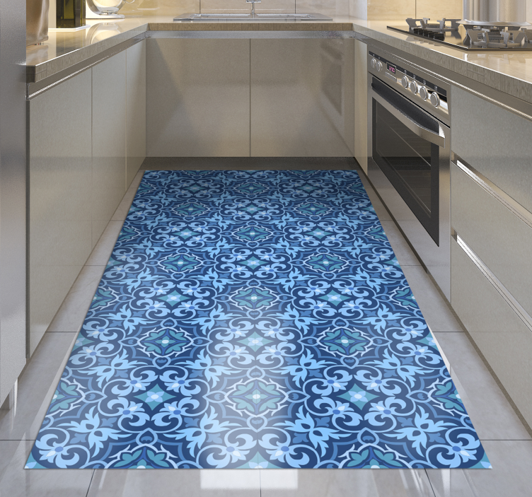 Alfombra hidráulica patrón azul ornamental - TenVinilo