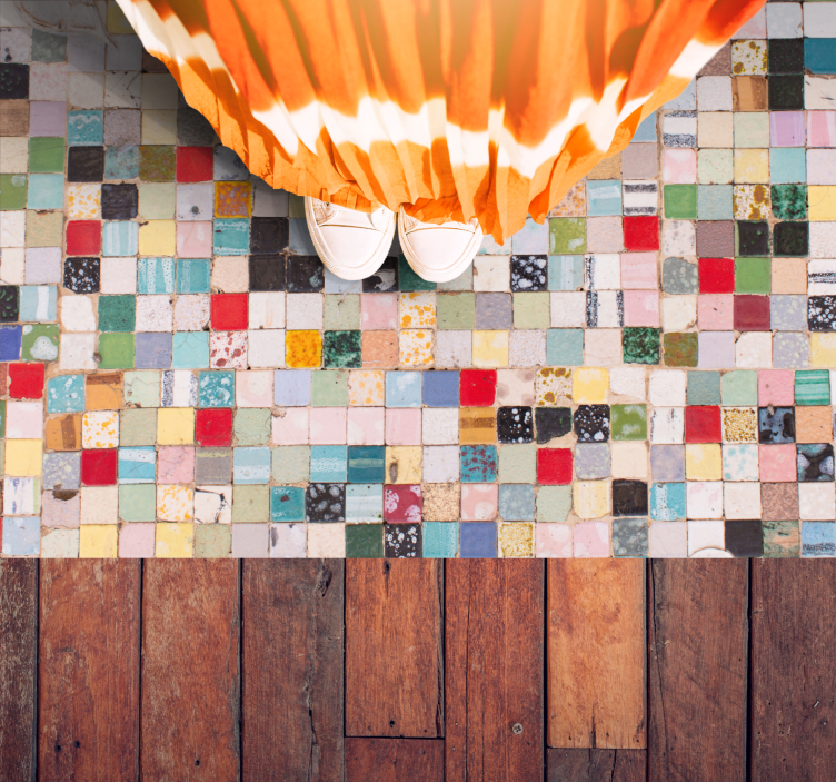 Alfombra vinilo baño azulejos antiguos de colores - TenVinilo