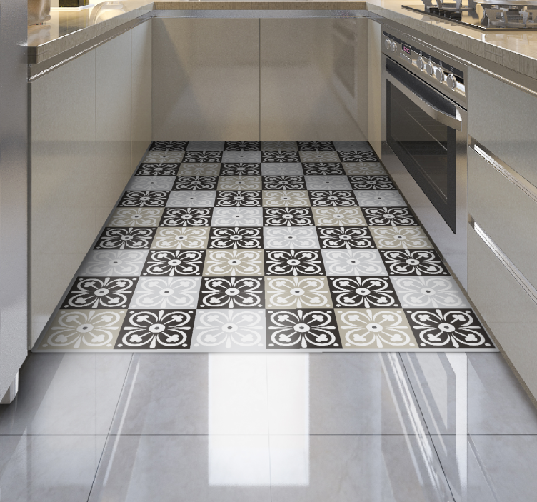Alfombra vinílica cocina azulejos estampados adornados - TenVinilo