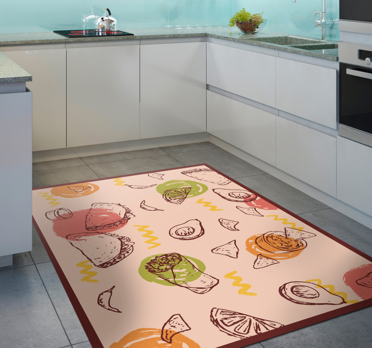 Alfombra pvc cocina bocetos culinarios - TenVinilo