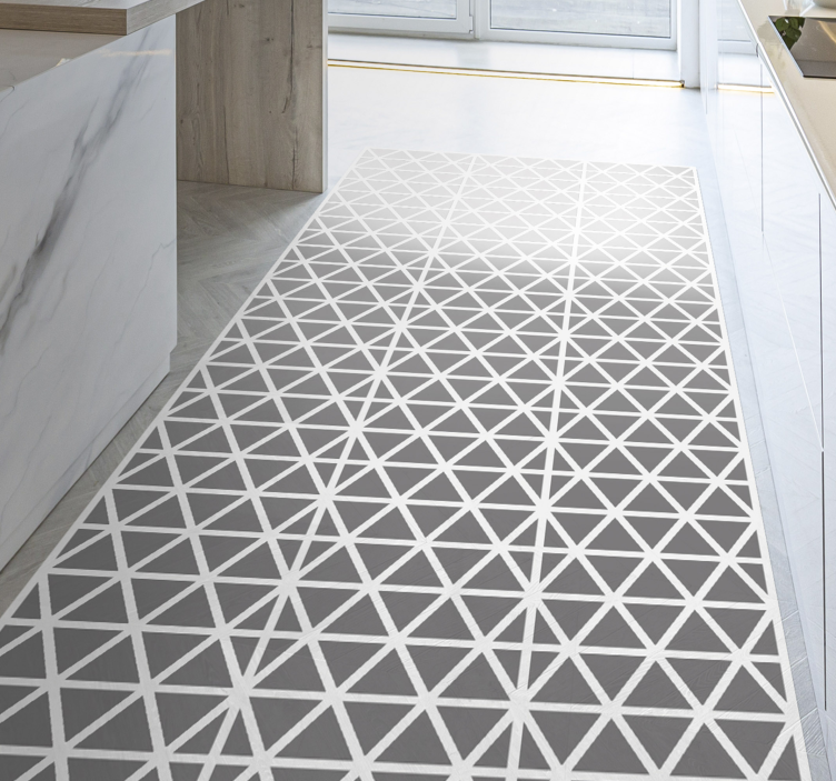 Alfombra pvc cocina  triangular gris y blanca - TenVinilo