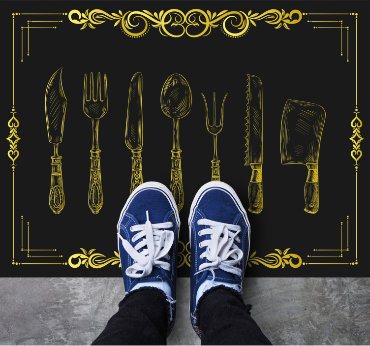 Alfombra vinilo cocina contornos de utensilios - TenVinilo