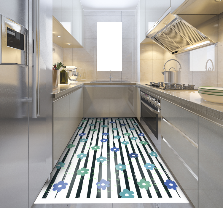 Alfombra vinilo cocina diseño de rayas florales - TenVinilo