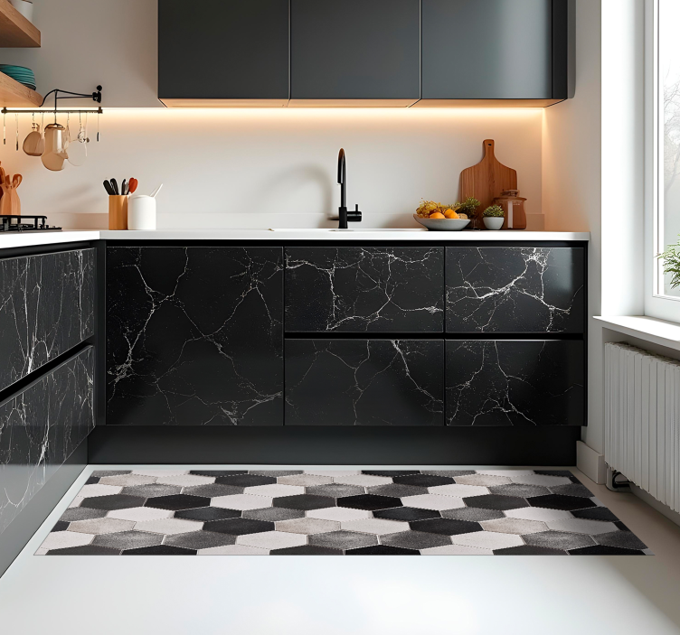 Alfombra vinilo cocina hexágonos grises - TenVinilo