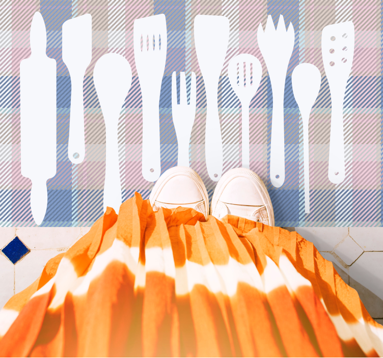 Alfombra vinilo cocina siluetas utensilios de cocina - TenVinilo