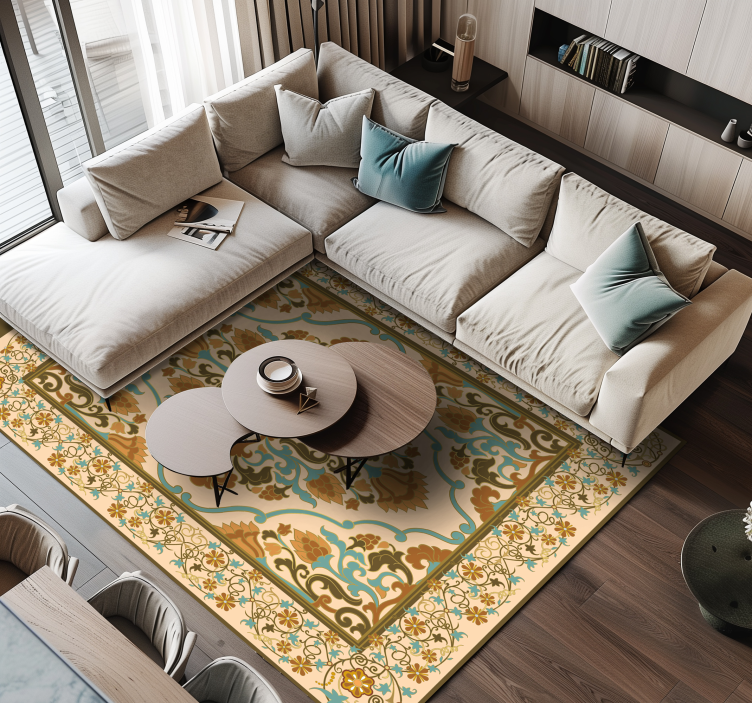 Alfombra vinilo comedor diseño mandala beige - TenVinilo