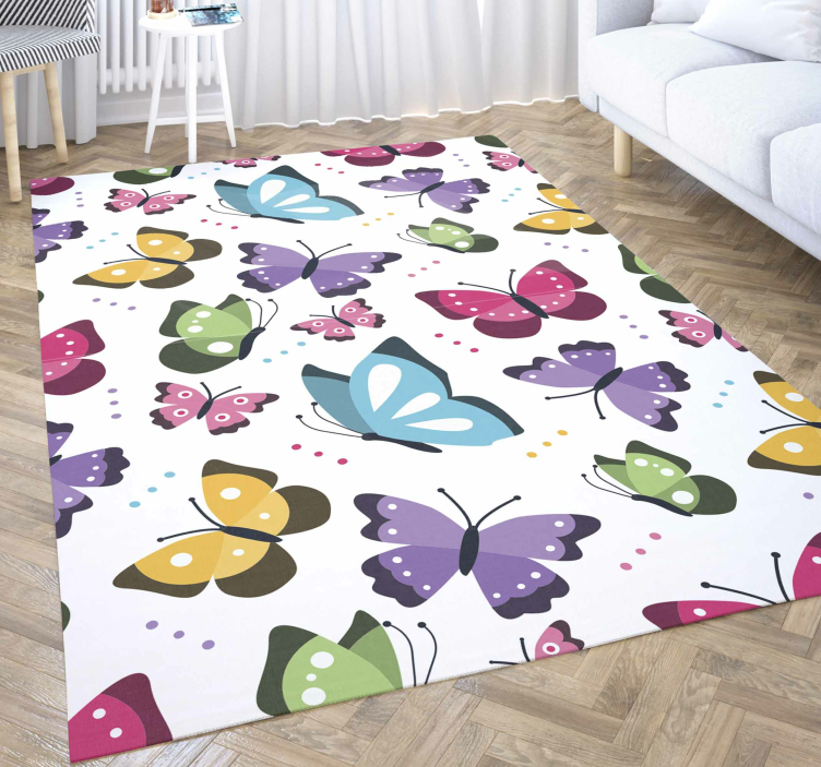 Alfombra vinílica animales mariposas coloridas - TenVinilo