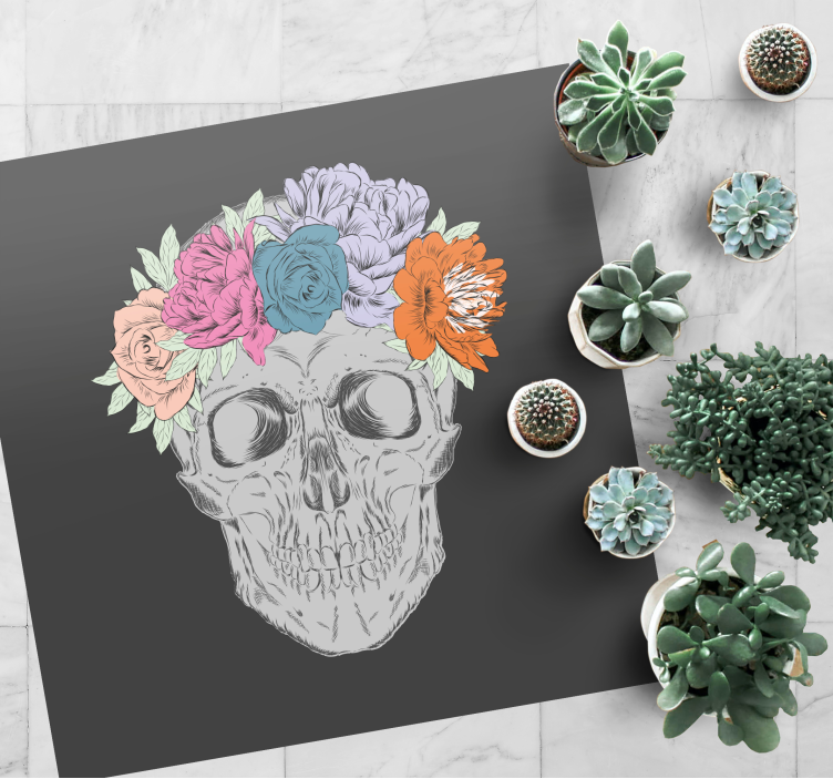 Alfombra vinílica flores Calavera con flores de colores - TenVinilo