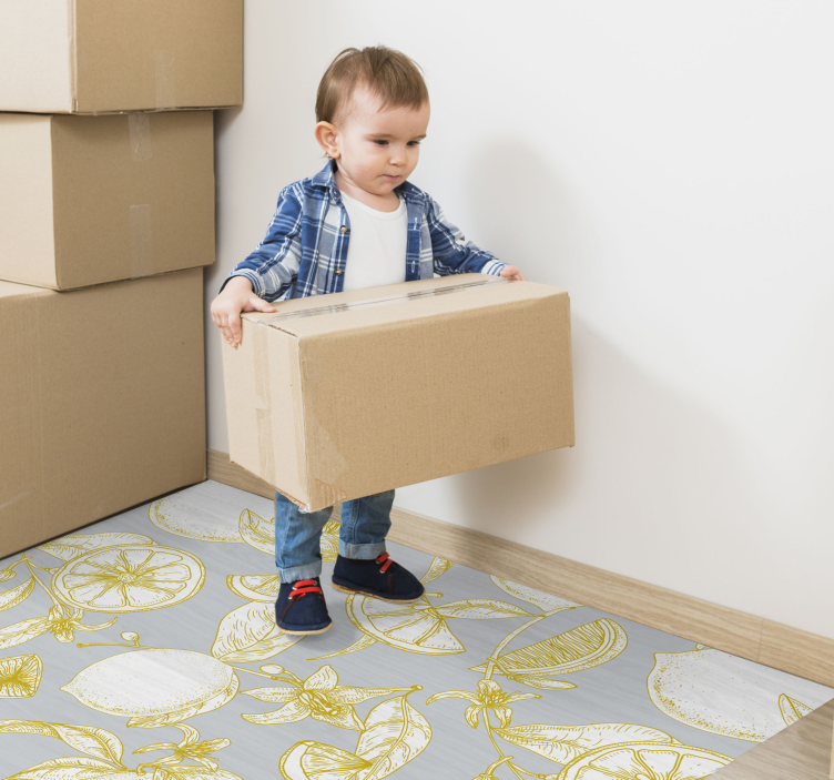 Alfombra vinílica flores patrón botánico de cítricos - TenVinilo