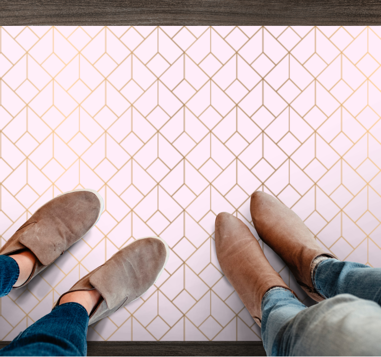 Alfombra pvc cocina rosa patrón líneas doradas - TenVinilo
