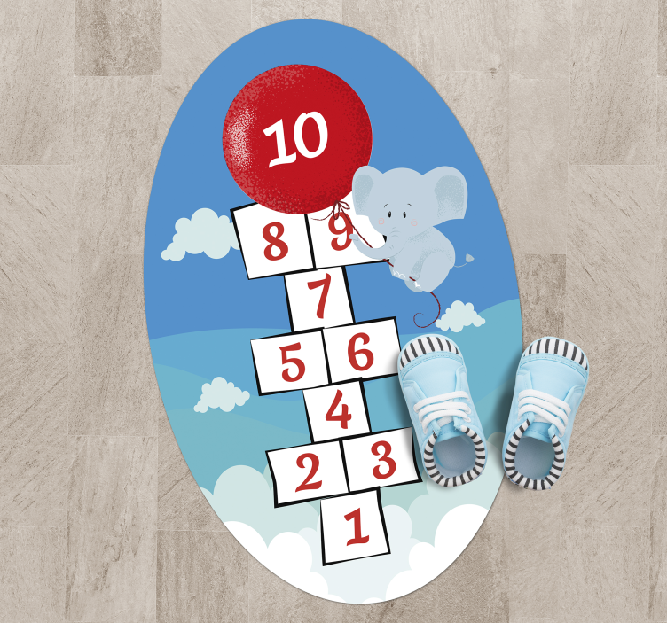 Alfombra vinílica infantil elefante con globo de rayuela - TenVinilo