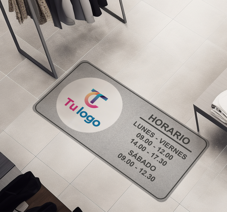 Alfombra vinílica gris horario y logo personalizado - TenVinilo