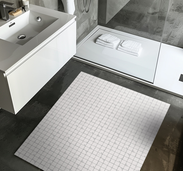 Alfombra vinílica baño pared de azulejos blancos viejos - TenVinilo