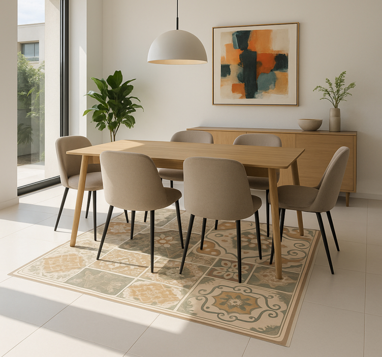 Alfombra vinilo salón baldosas de cemento de varios tamaños - TenVinilo